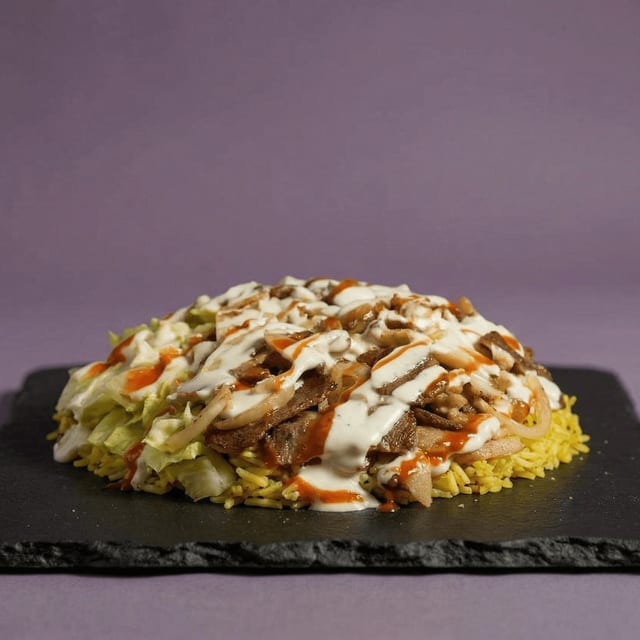 Lamb Gyro Rice Platter.