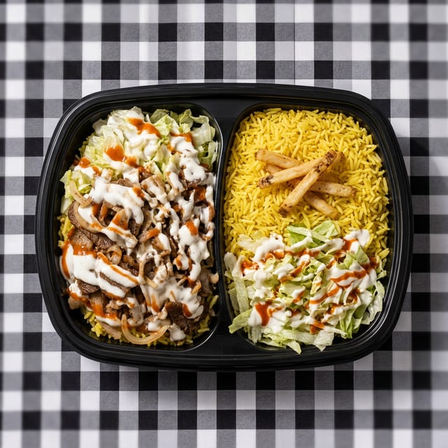 Lamb Gyro Rice Platter.