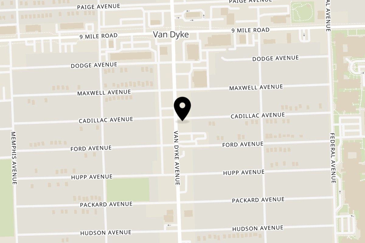 Map showing the location of Checkmate Burgers on 22660 Van Dyke Ave Suite 102 in Warren